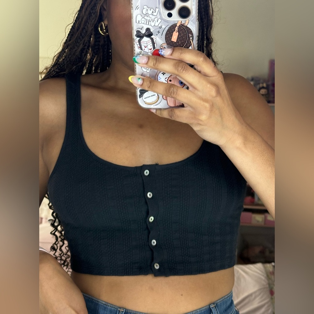 We the Free Black Button-Up Crop Top Size Small